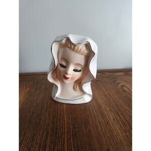 HTF  LADY HEAD VASE Bride 5" Wreath Clover Japan